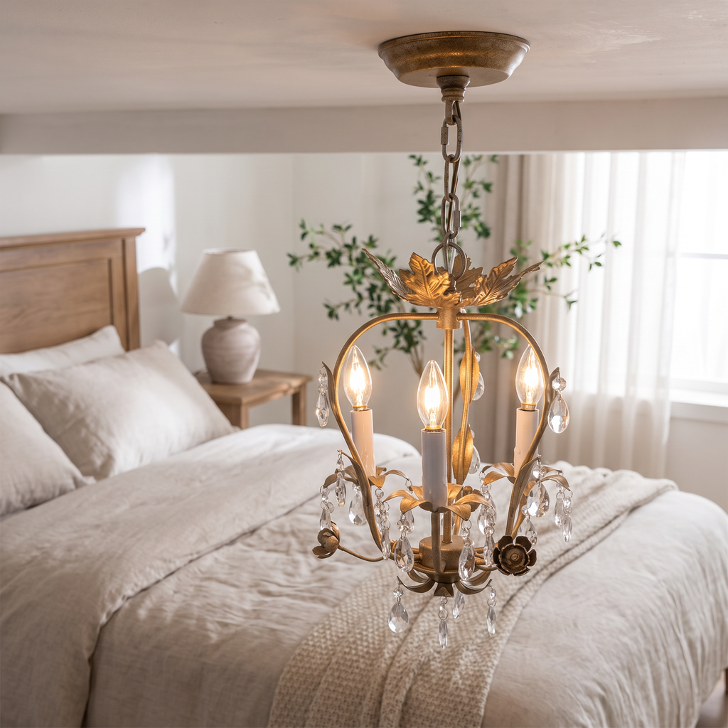 Antique Gold Birdcage Mini Crystal Chandelier - lifestyle