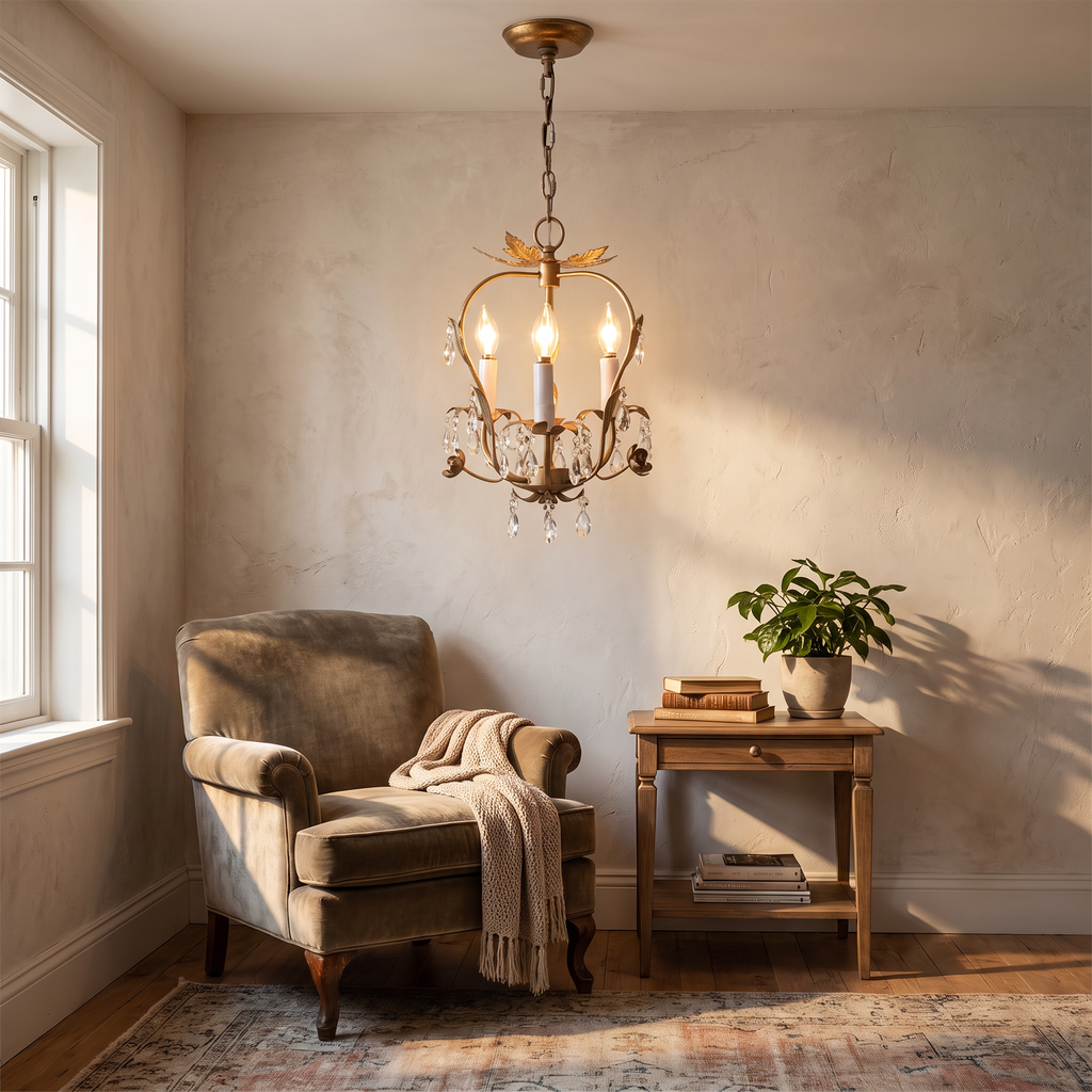 Antique Gold Birdcage Mini Crystal Chandelier - lifestyle