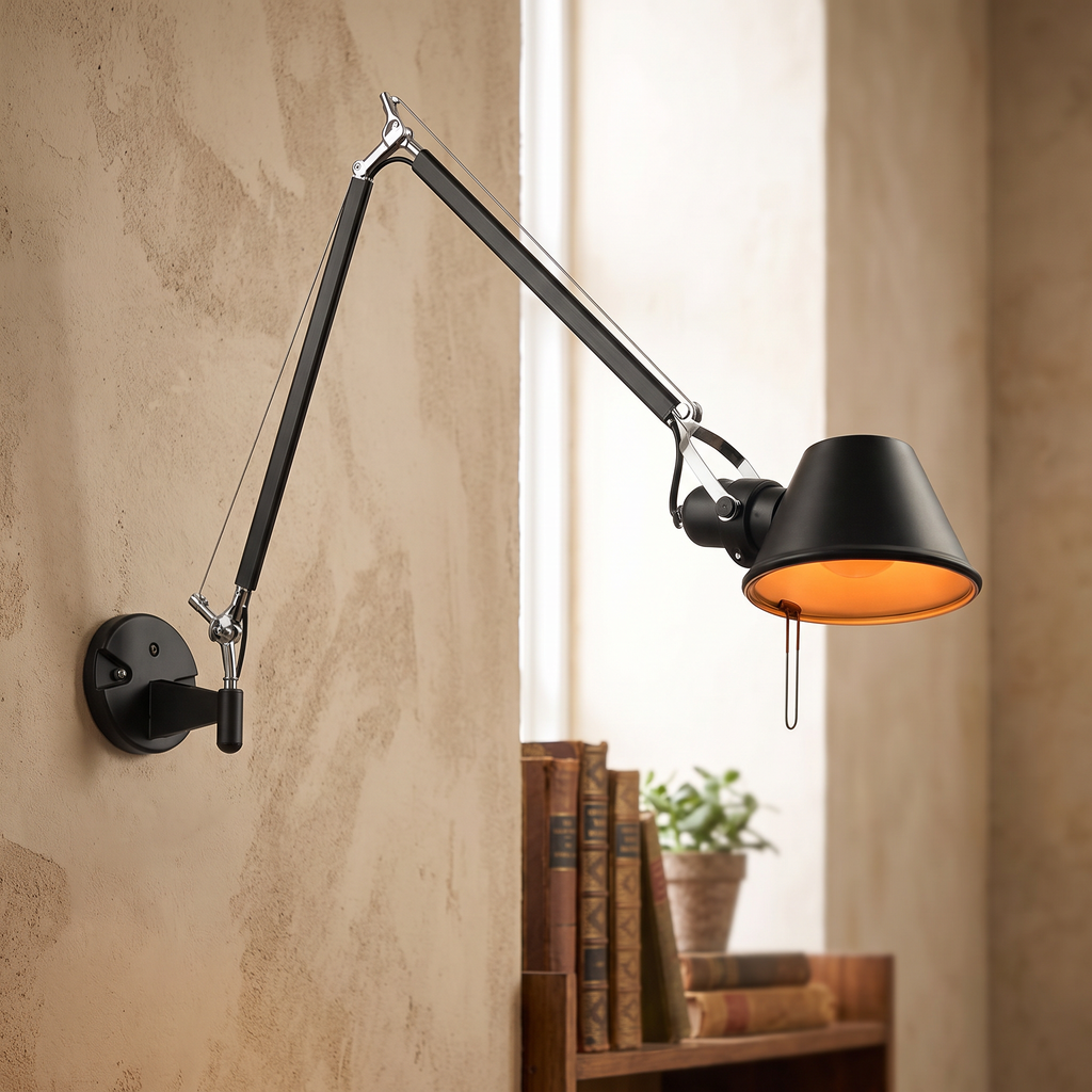Extra-Long Swing Arm Cone Shade Wall Lamp - lifestyle