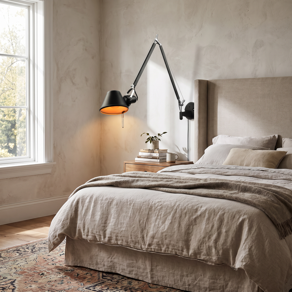 Extra-Long Swing Arm Cone Shade Wall Lamp - lifestyle