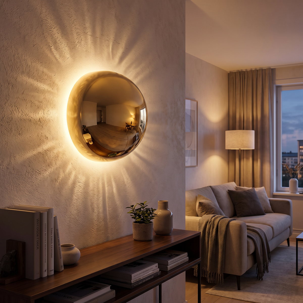 Polished Metal Orb Halo LED Wall Lamp - lifestyle