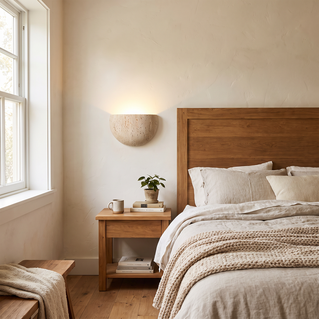 Half-Moon Stone Up-Down Wall Sconce - lifestyle
