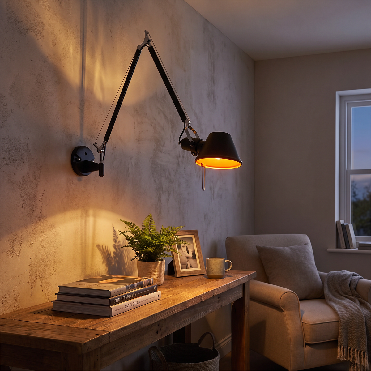 Extra-Long Swing Arm Cone Shade Wall Lamp - lifestyle