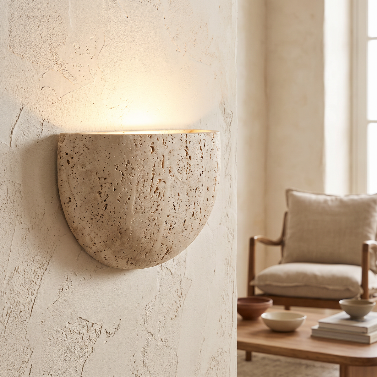 Half-Moon Stone Up-Down Wall Sconce - lifestyle