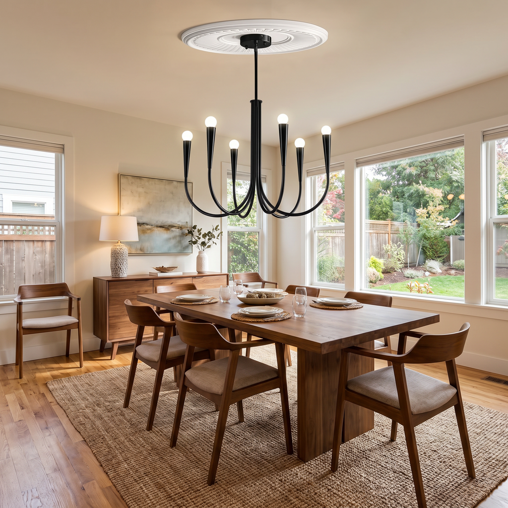 Swoop-Arm Exposed Bulb Modern Chandelier - lifestyle