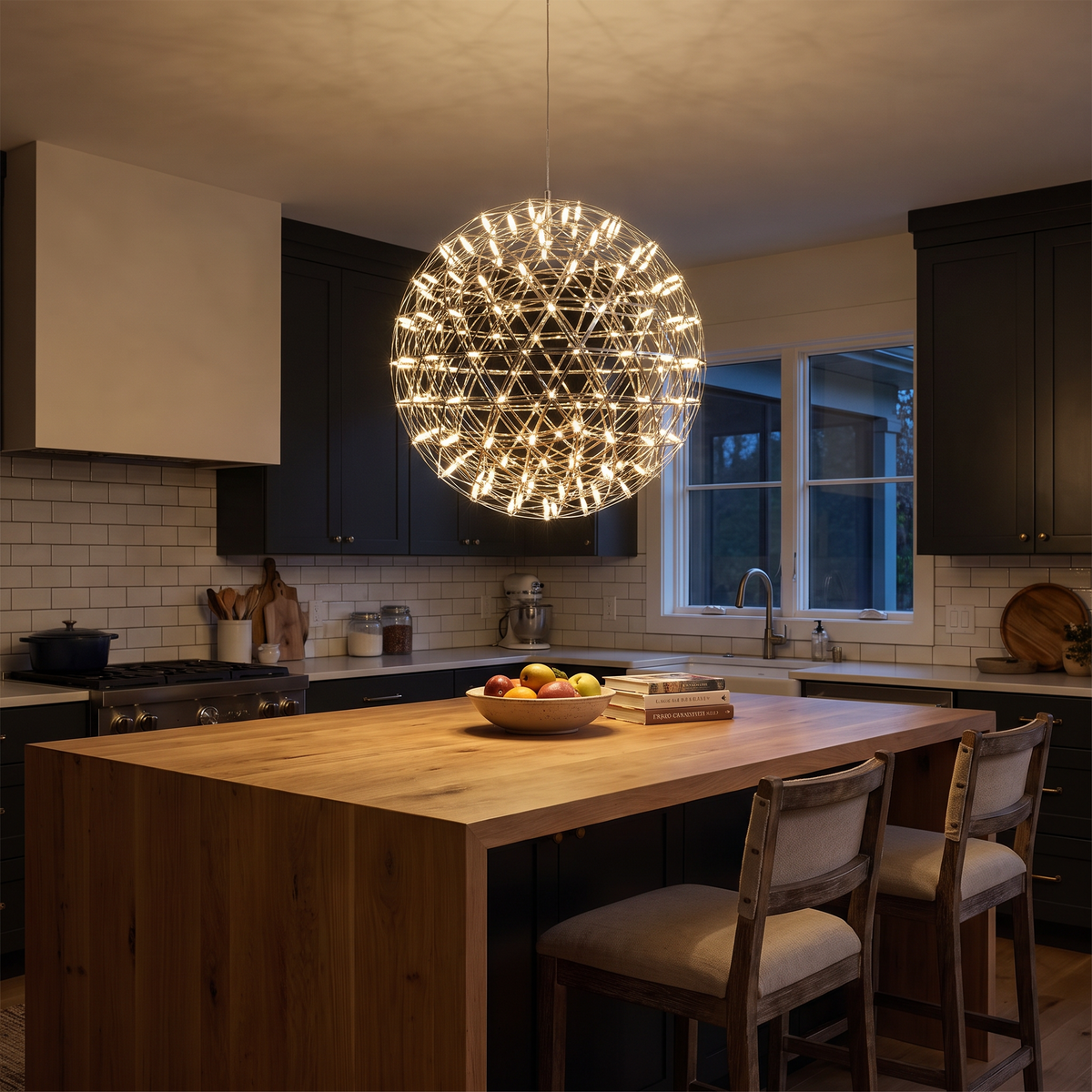 Stainless Steel Starburst Sphere LED Chandelier - lifestyle