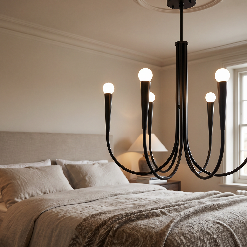 Swoop-Arm Exposed Bulb Modern Chandelier - lifestyle