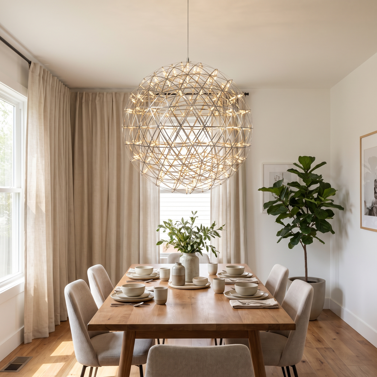 Stainless Steel Starburst Sphere LED Chandelier - lifestyle