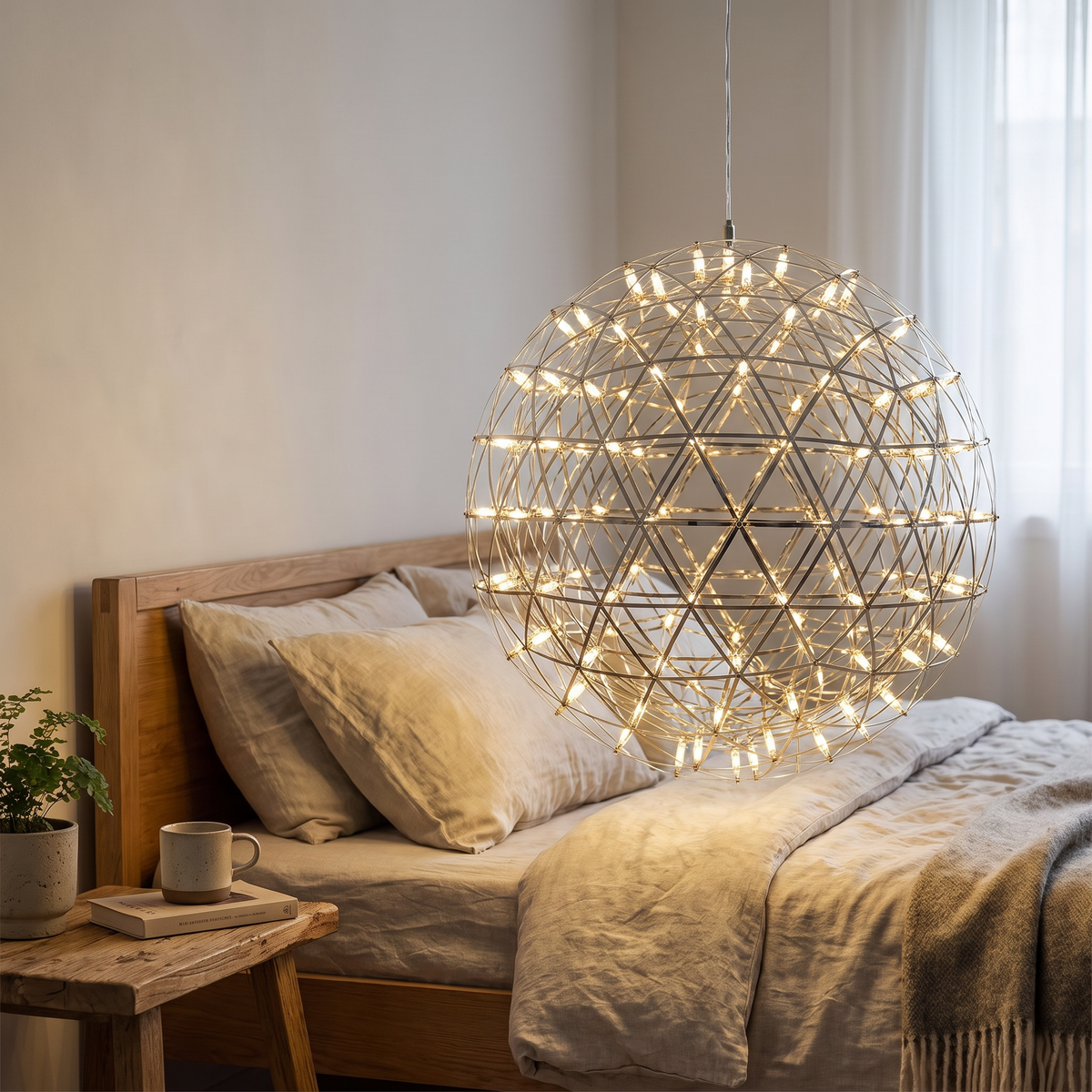 Stainless Steel Starburst Sphere LED Chandelier - lifestyle