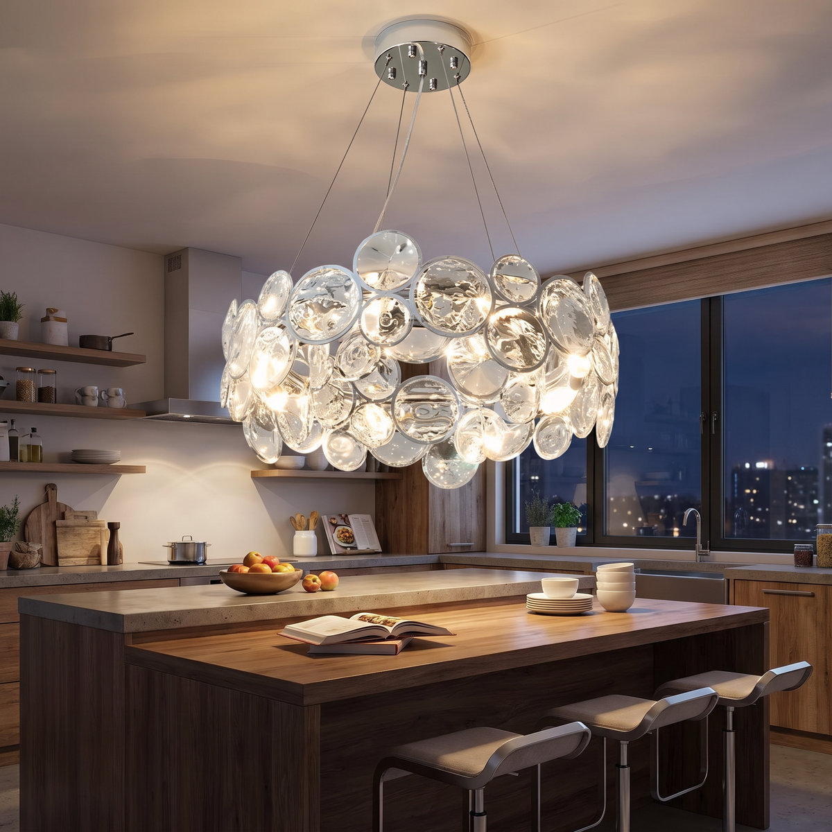 Two-Tier Crystal Disc Ring Chandelier - lifestyle