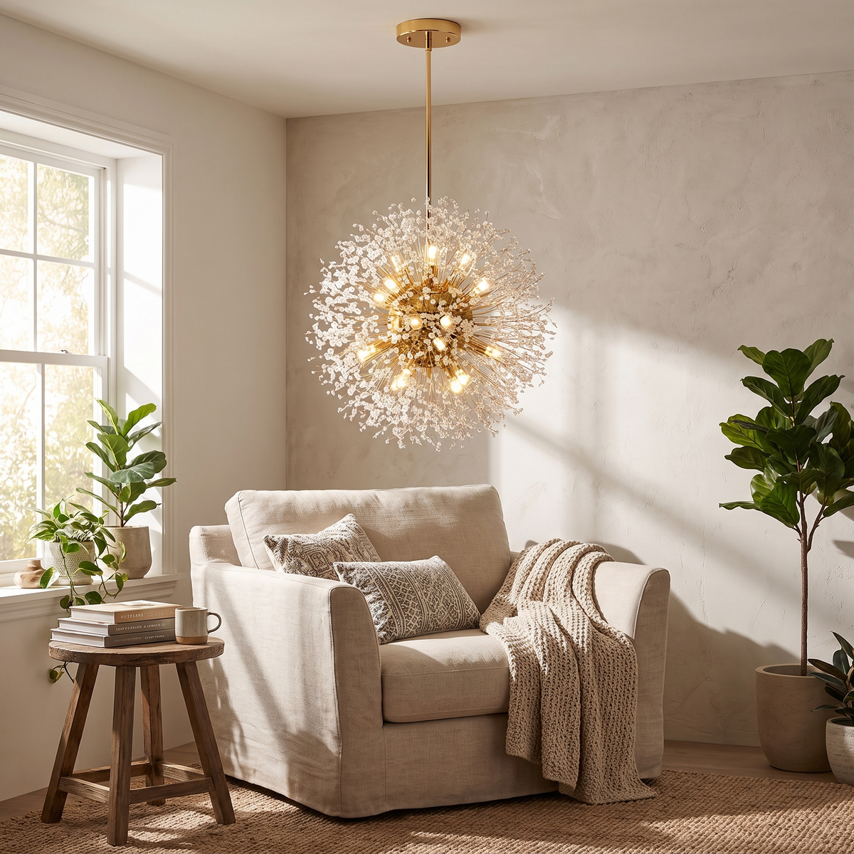 Crystal Dandelion Sphere Pendant Chandelier - lifestyle