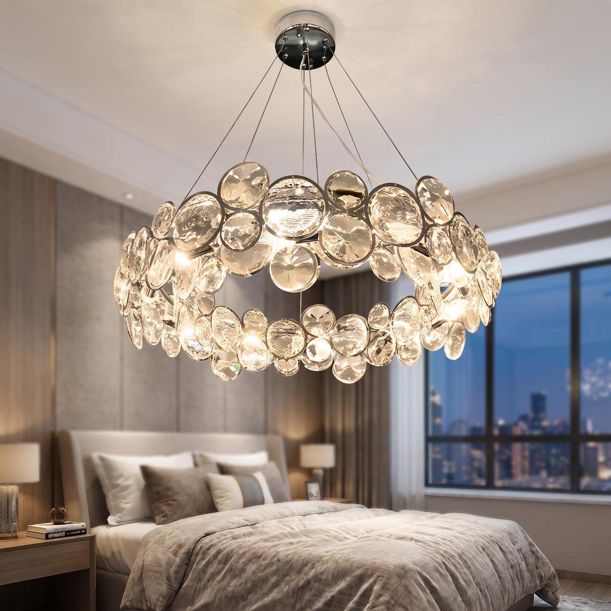 Two-Tier Crystal Disc Ring Chandelier - lifestyle