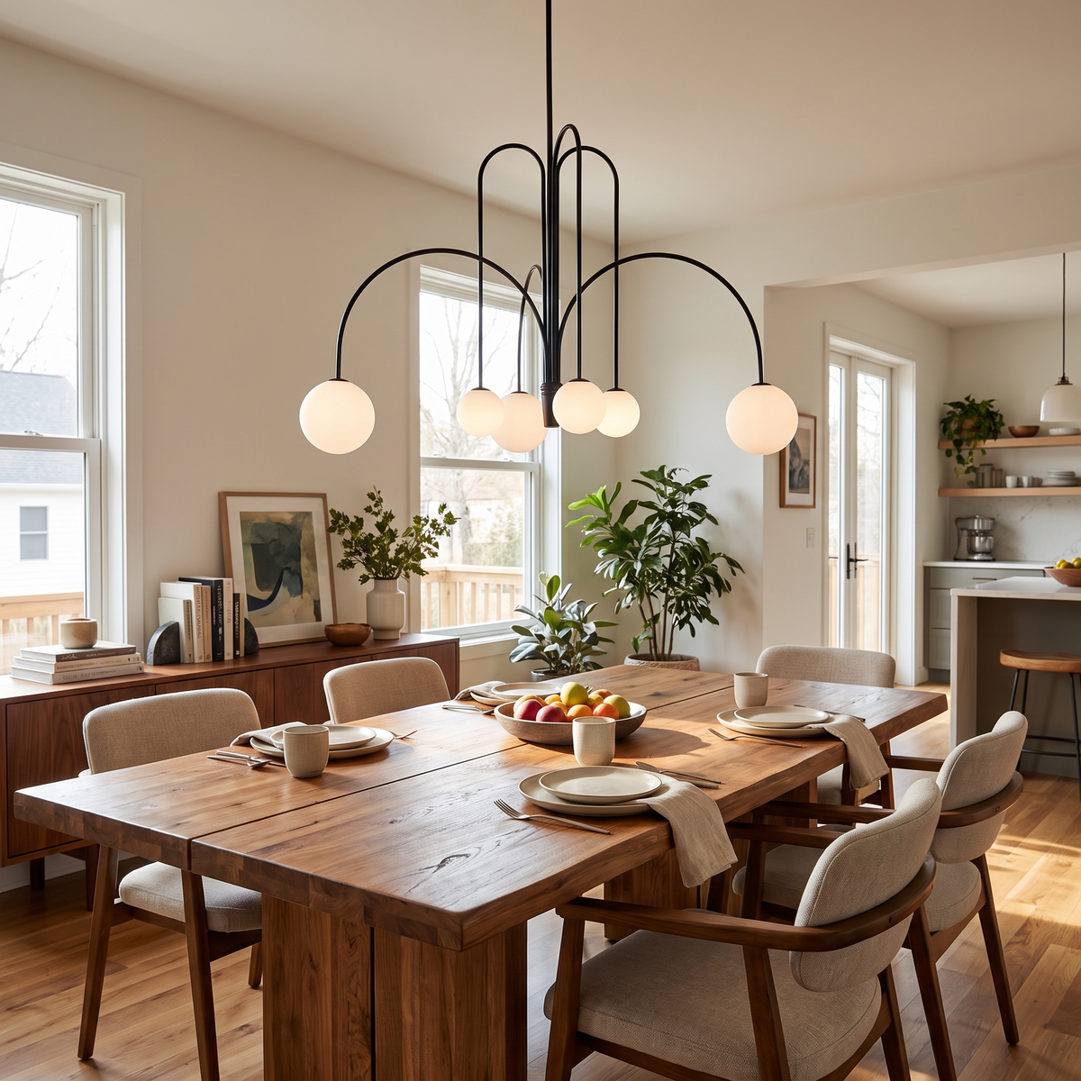 Arched Rod Opal Globe Chandelier - lifestyle