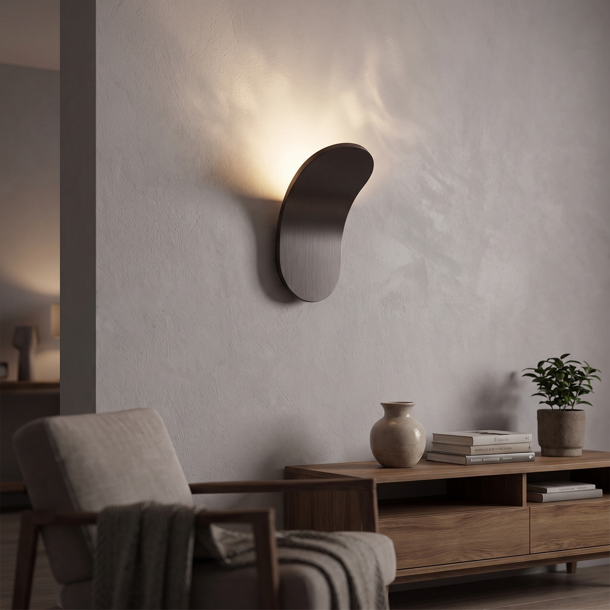 Curved Metal Plate LED Wall Wash Sconce - lifestyle
