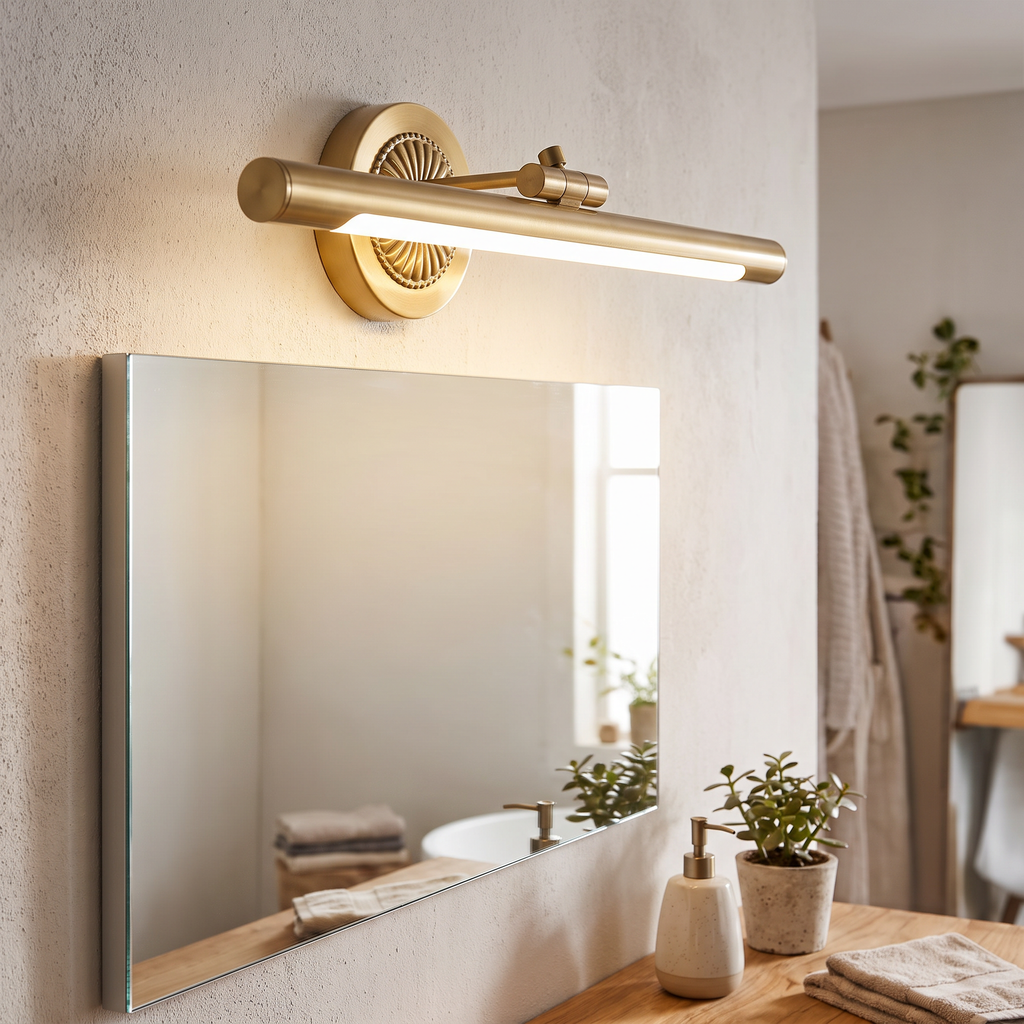Brushed Brass Swivel-Arm Linear LED Vanity Light - lifestyle