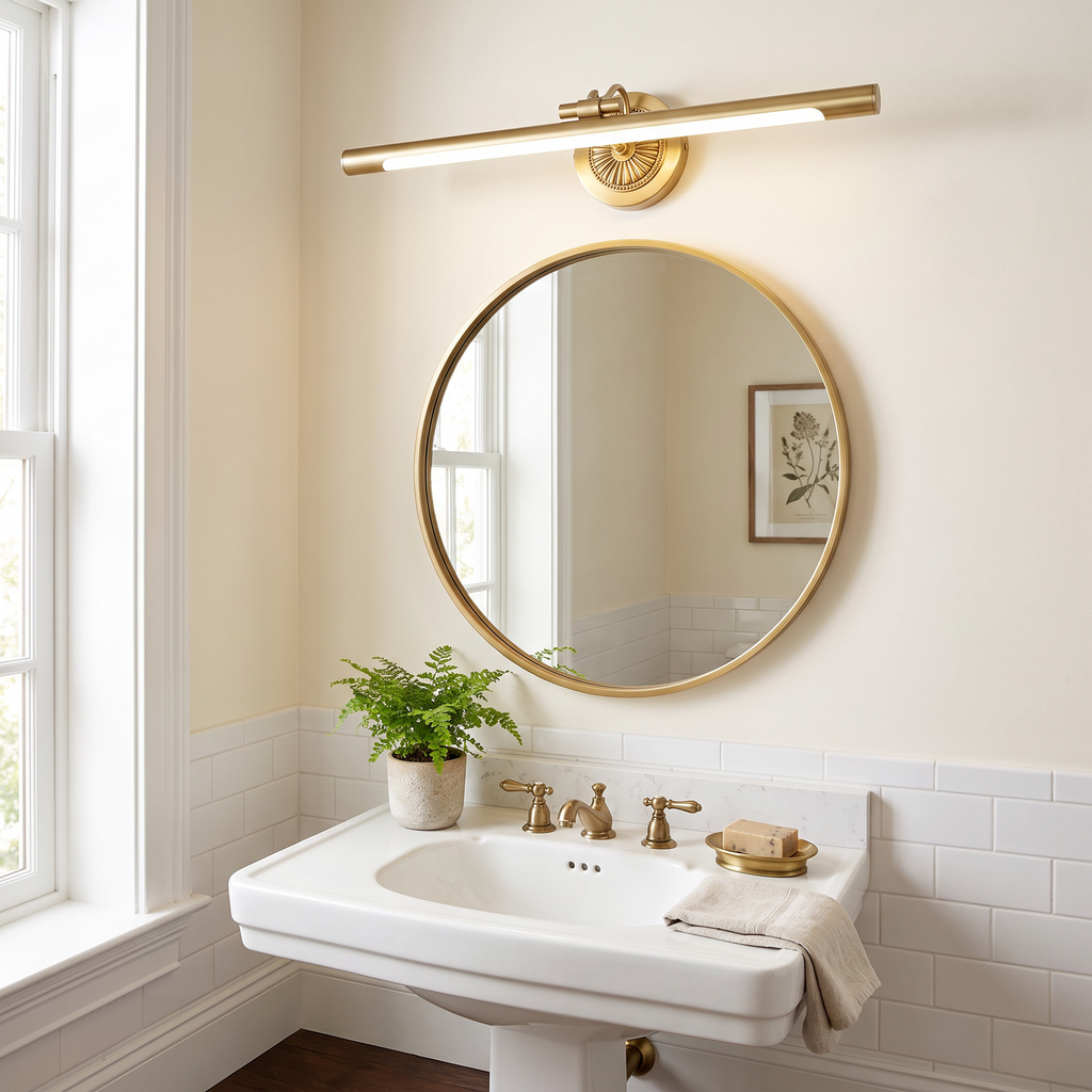 Brushed Brass Swivel-Arm Linear LED Vanity Light - lifestyle