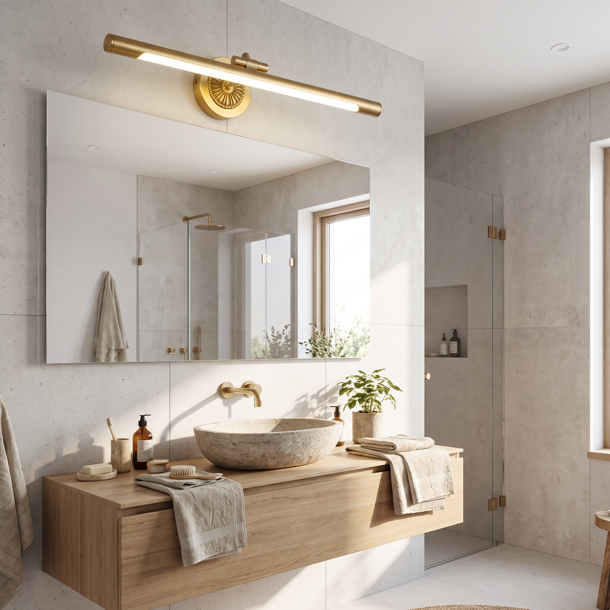 Brushed Brass Swivel-Arm Linear LED Vanity Light - lifestyle