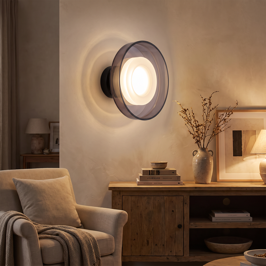 Round Glass Disc Flush LED Wall Sconce - lifestyle
