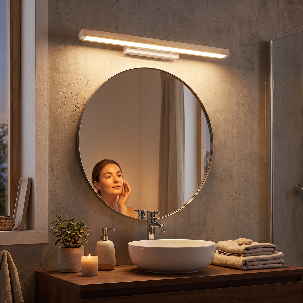 Wood-Grain Slim LED Vanity Light Bar - lifestyle