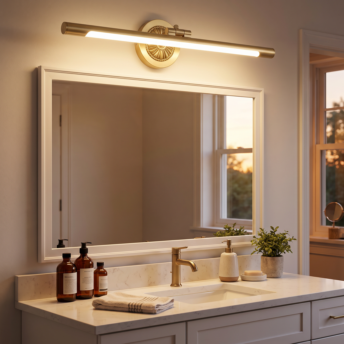 Brushed Brass Swivel-Arm Linear LED Vanity Light - lifestyle