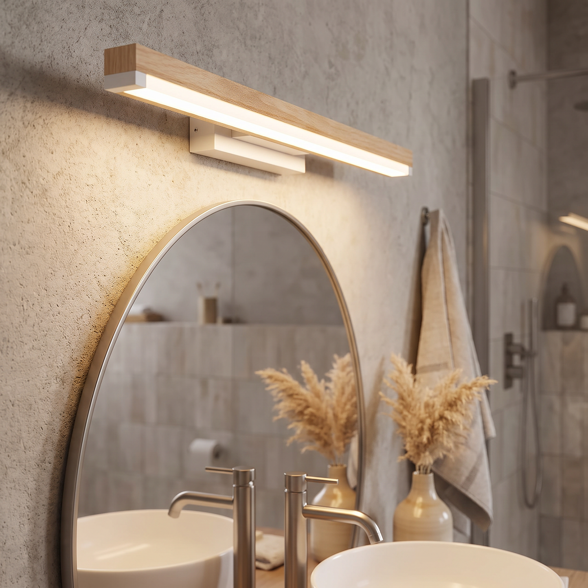 Wood-Grain Slim LED Vanity Light Bar - lifestyle
