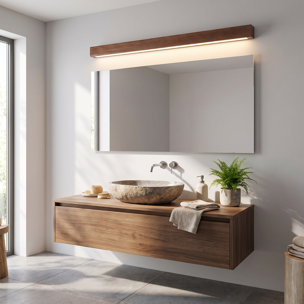 Ultra-Slim Wood-Finish Linear LED Vanity Light - lifestyle