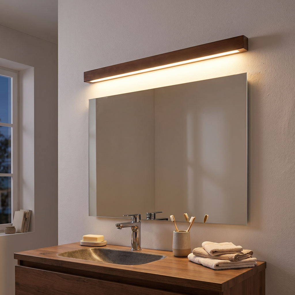 Ultra-Slim Wood-Finish Linear LED Vanity Light - lifestyle