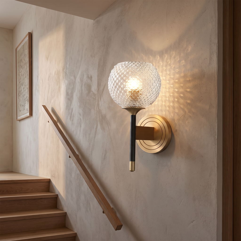 Hobnail Glass Globe Brass Wall Sconce - lifestyle