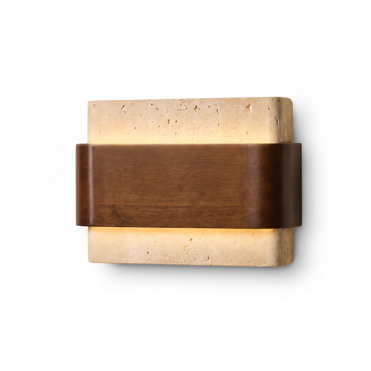 Travertine and Wood Band LED Wall Sconce
