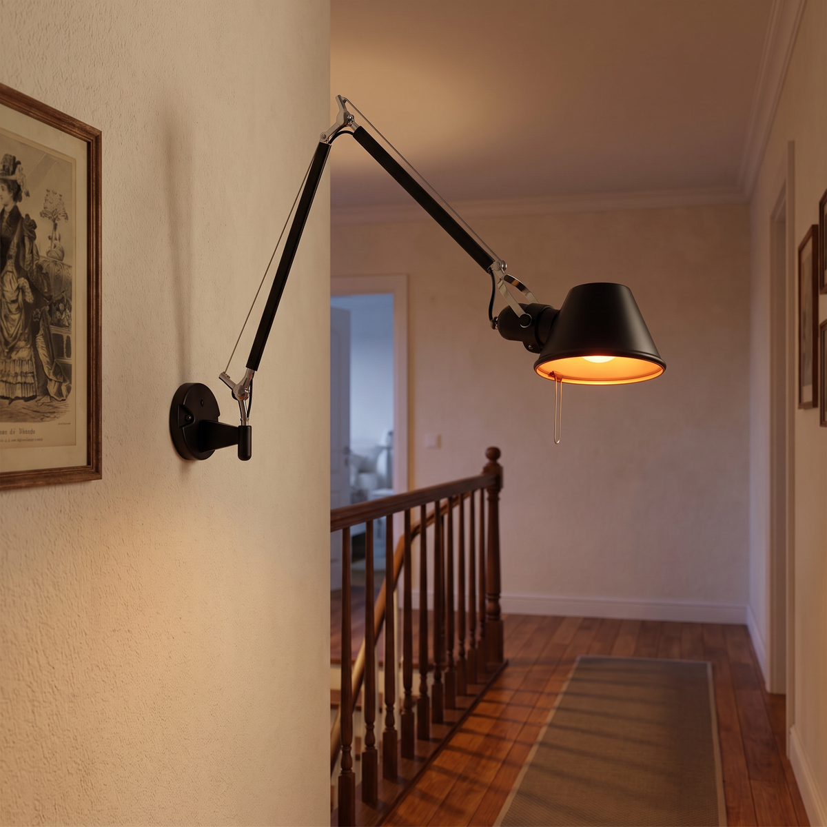 Extra-Long Swing Arm Cone Shade Wall Lamp - lifestyle