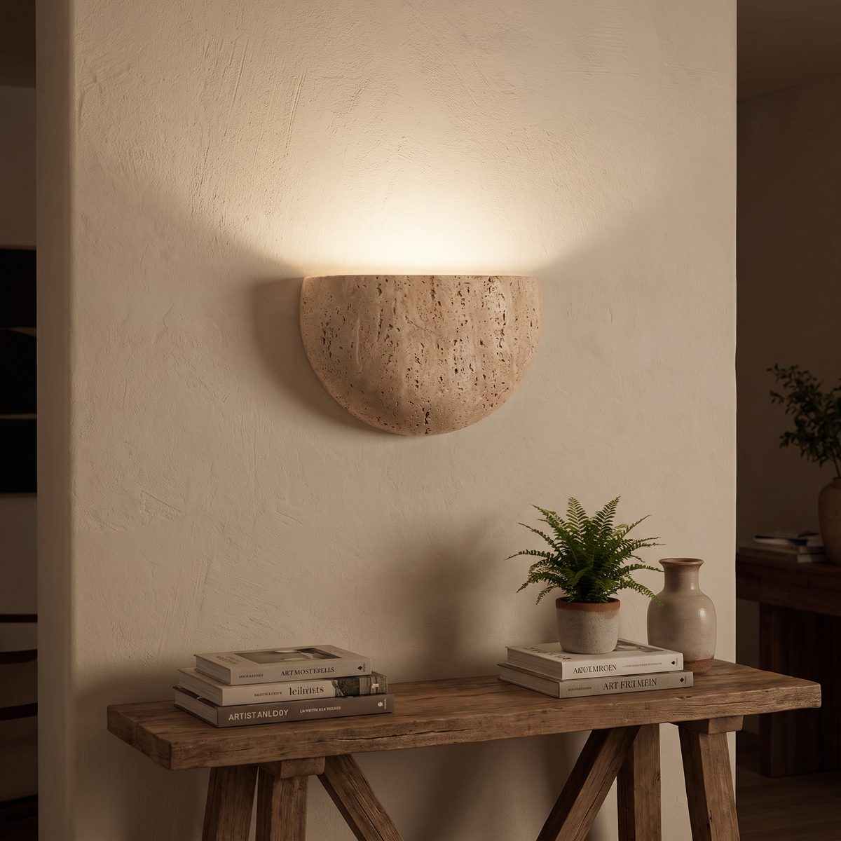 Half-Moon Stone Up-Down Wall Sconce - lifestyle