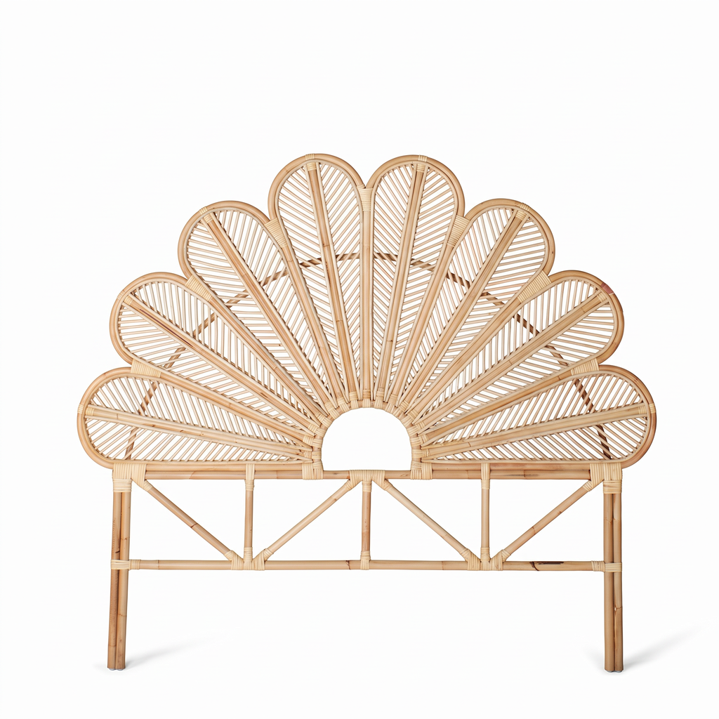 Handwoven Rattan Flower Headboard for Queen Beds