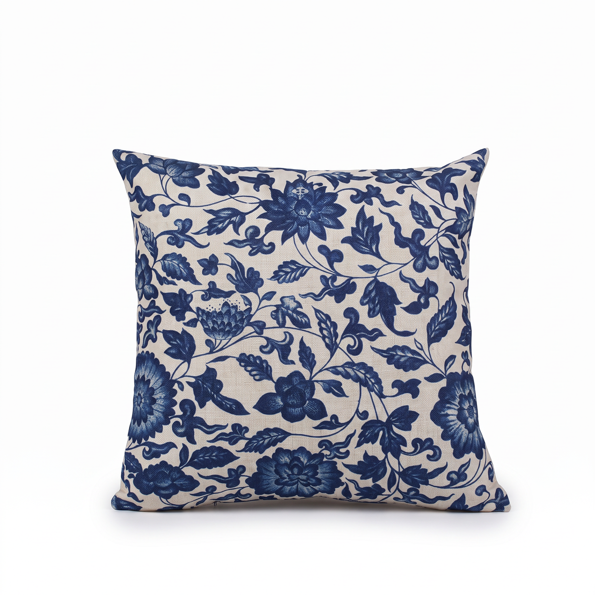 Blue Porcelain Print Linen-Cotton Cushion Cover