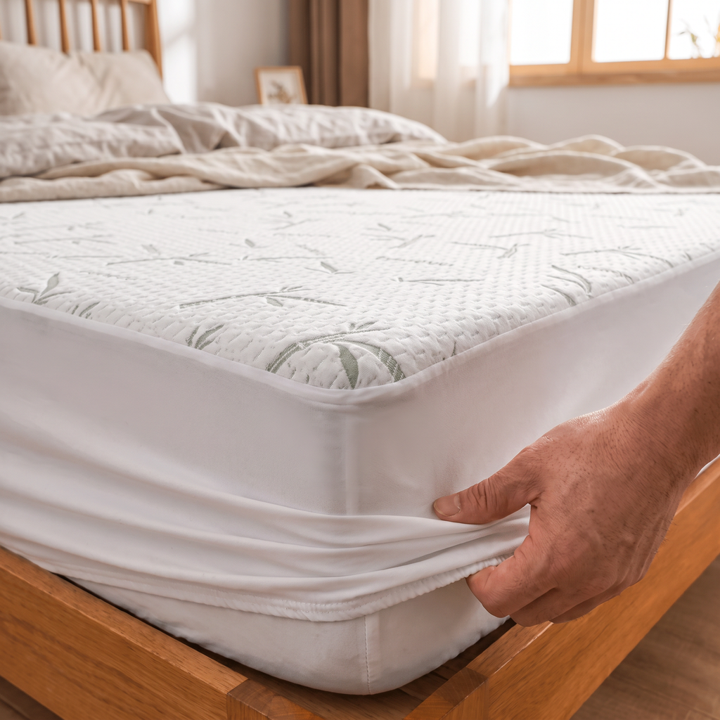 Bamboo Leaf Quilted Cooling Fitted Sheet - lifestyle