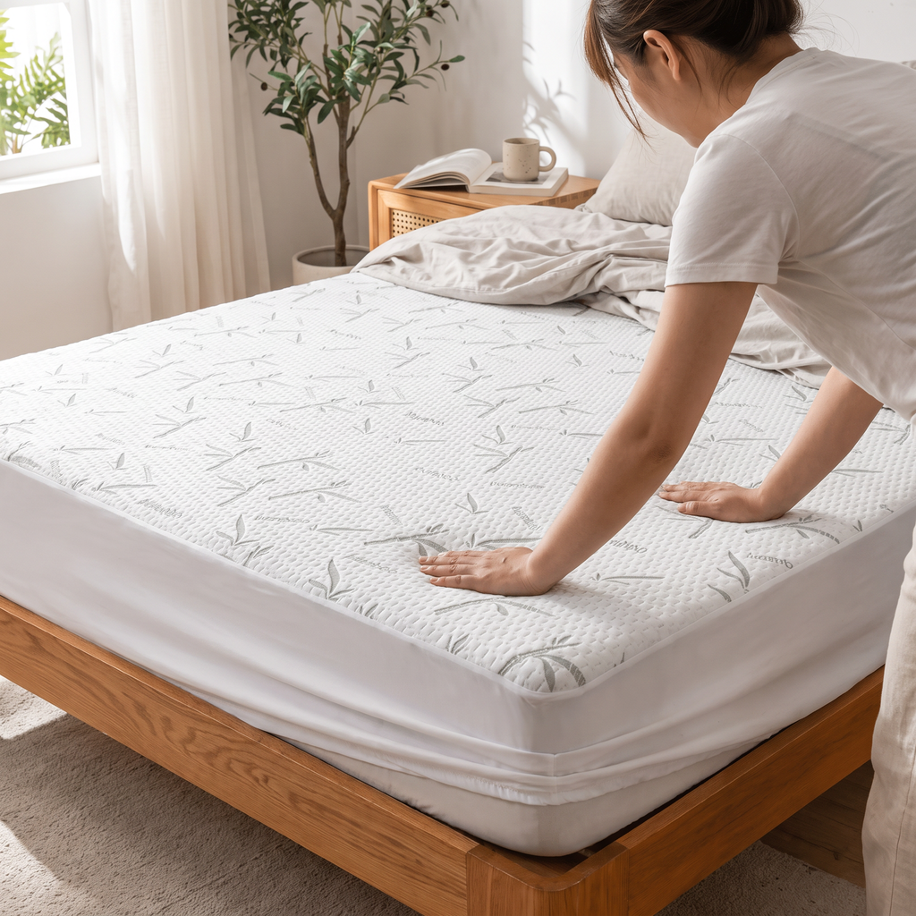 Bamboo Leaf Quilted Cooling Fitted Sheet - lifestyle