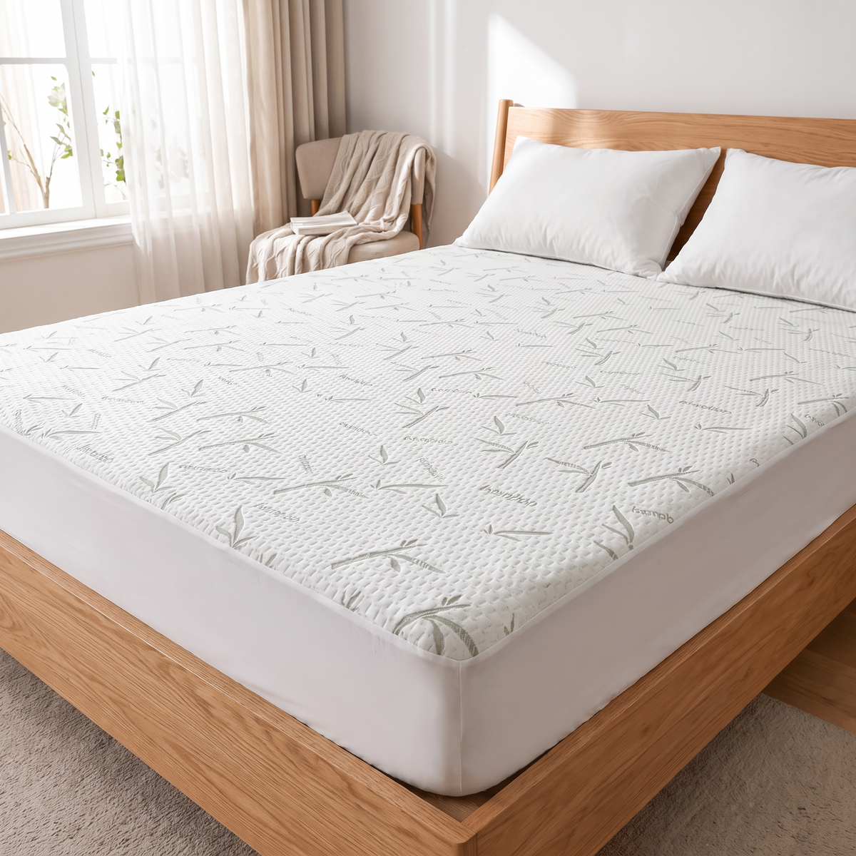 Bamboo Leaf Quilted Cooling Fitted Sheet - lifestyle
