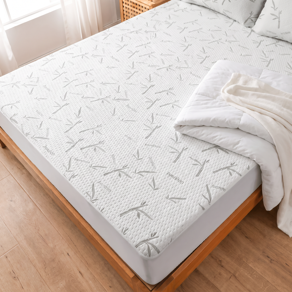 Bamboo Leaf Quilted Cooling Fitted Sheet - lifestyle
