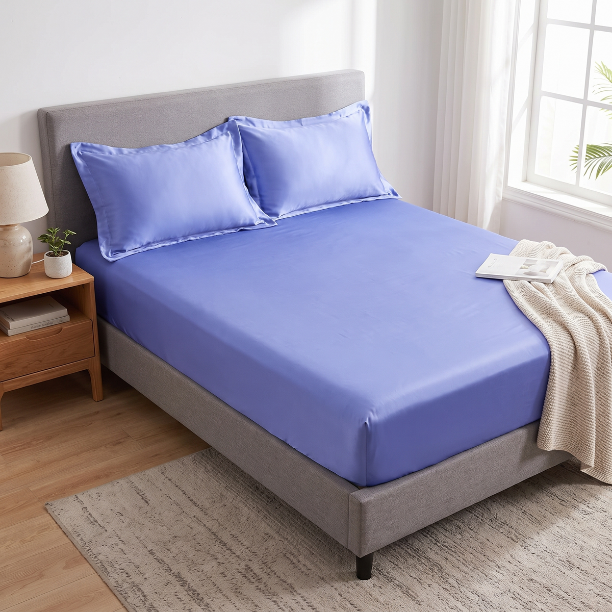 Smooth Satin-Feel Polyester Fitted Sheet - lifestyle