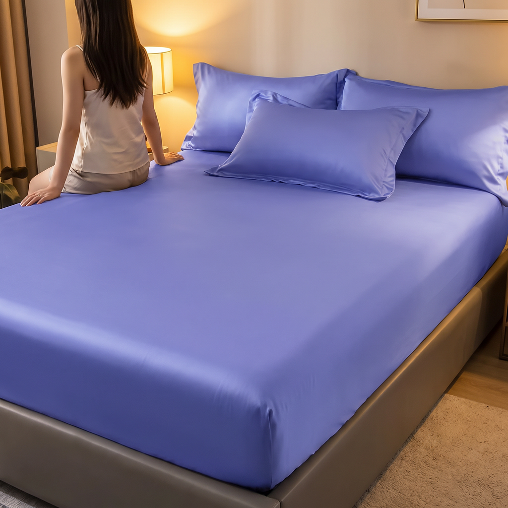 Smooth Satin-Feel Polyester Fitted Sheet - lifestyle