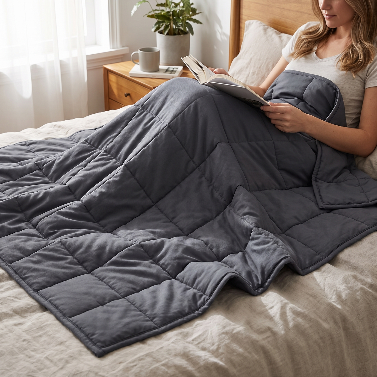 Quilted Cotton Glass Bead Weighted Blanket - lifestyle