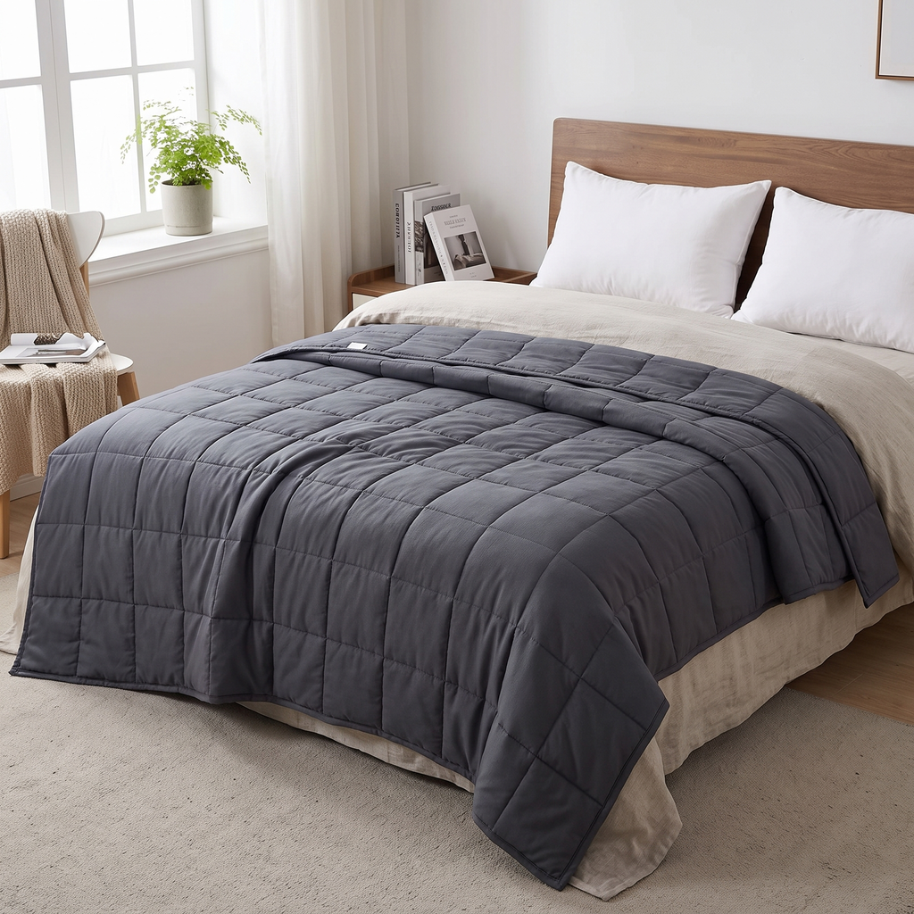 Quilted Cotton Glass Bead Weighted Blanket - lifestyle