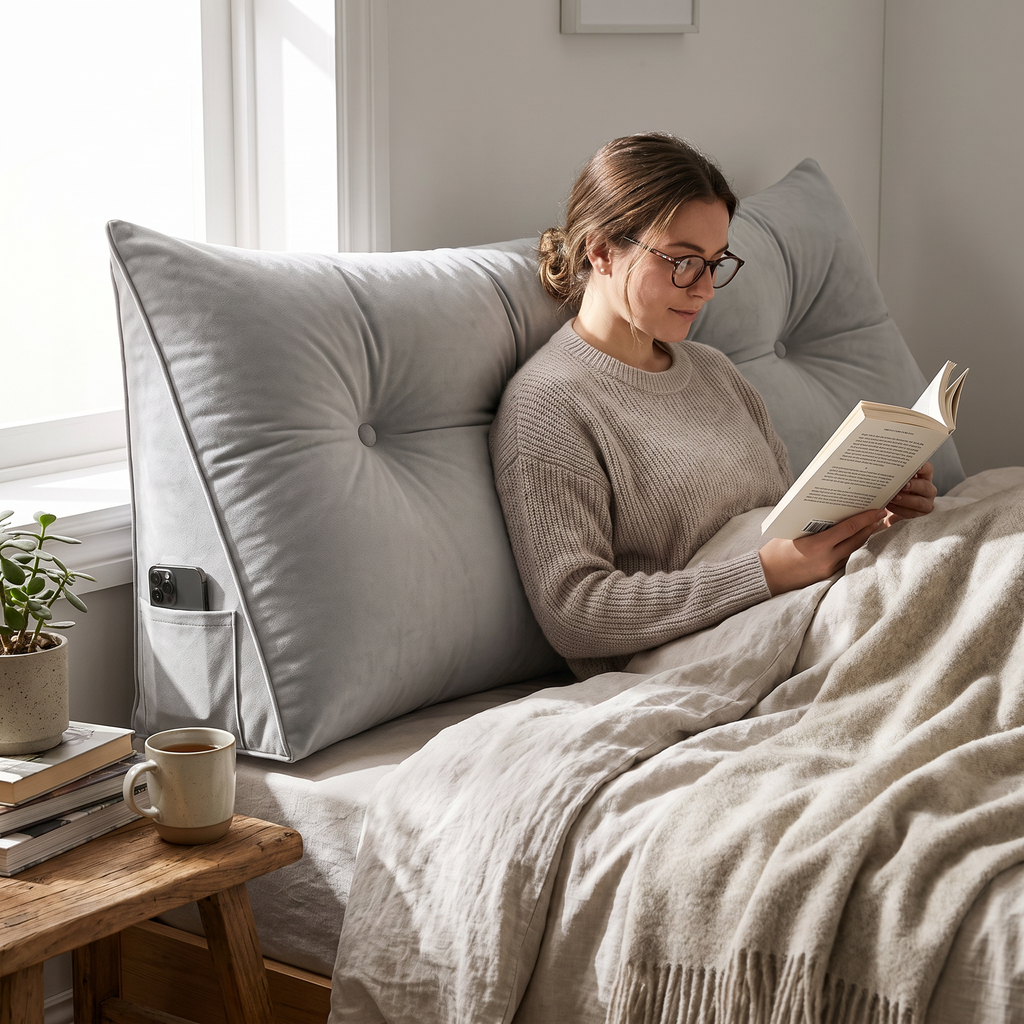 Button-Tufted Triangle Wedge Backrest Pillow - lifestyle
