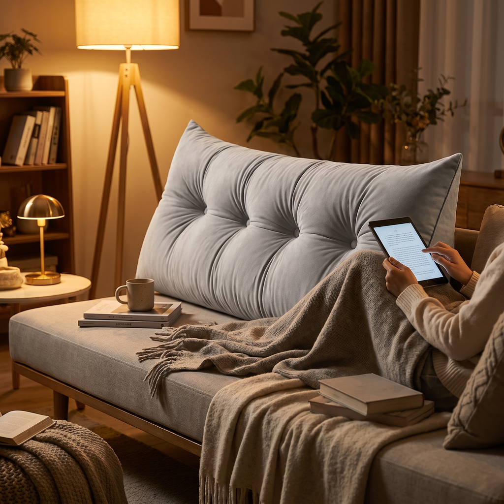 Button-Tufted Triangle Wedge Backrest Pillow - lifestyle
