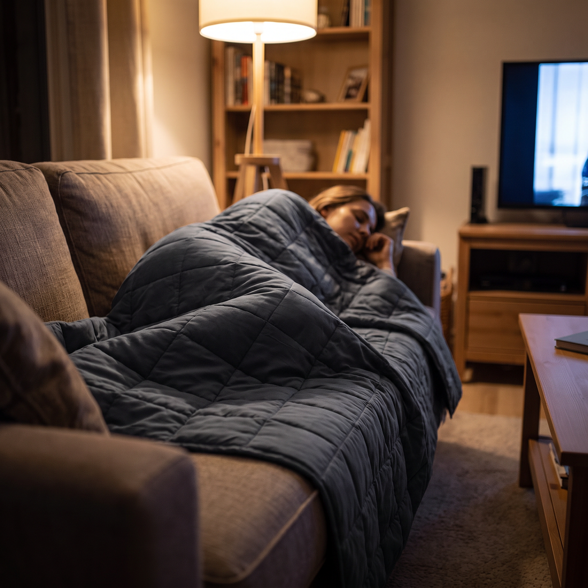 Quilted Cotton Glass Bead Weighted Blanket - lifestyle