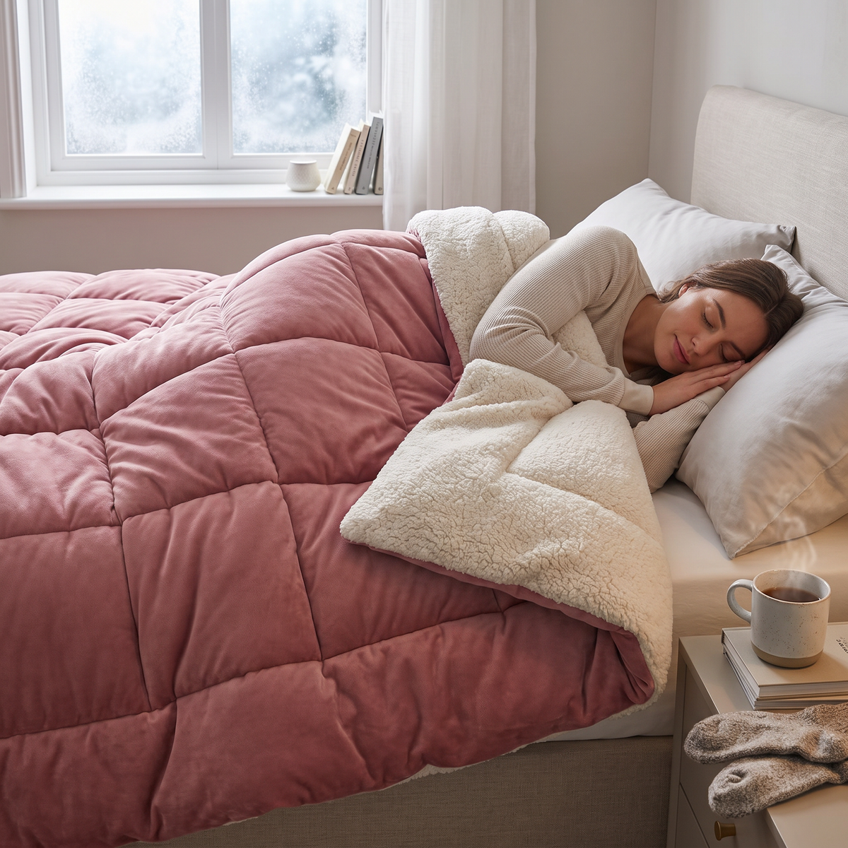 Double-Sided Velvet and Sherpa Quilted Comforter - lifestyle
