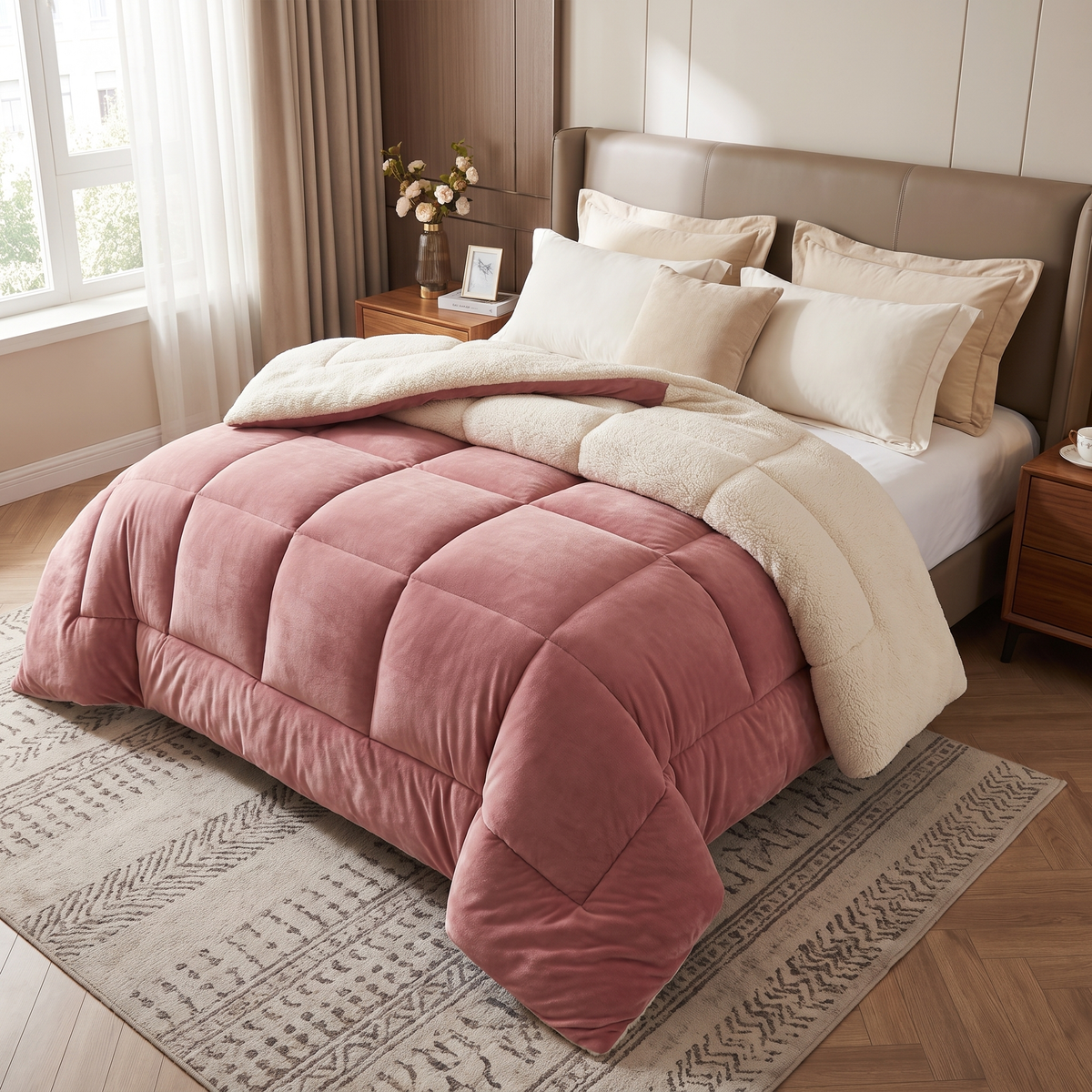 Double-Sided Velvet and Sherpa Quilted Comforter - lifestyle