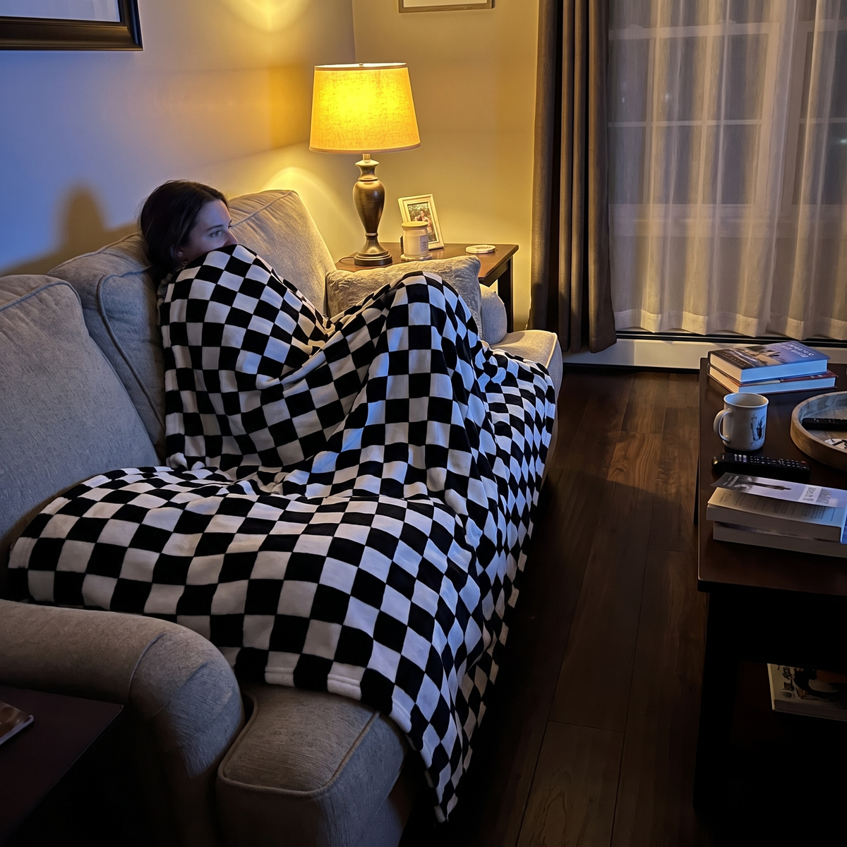 Checkerboard Flannel Fleece Throw Blanket - lifestyle