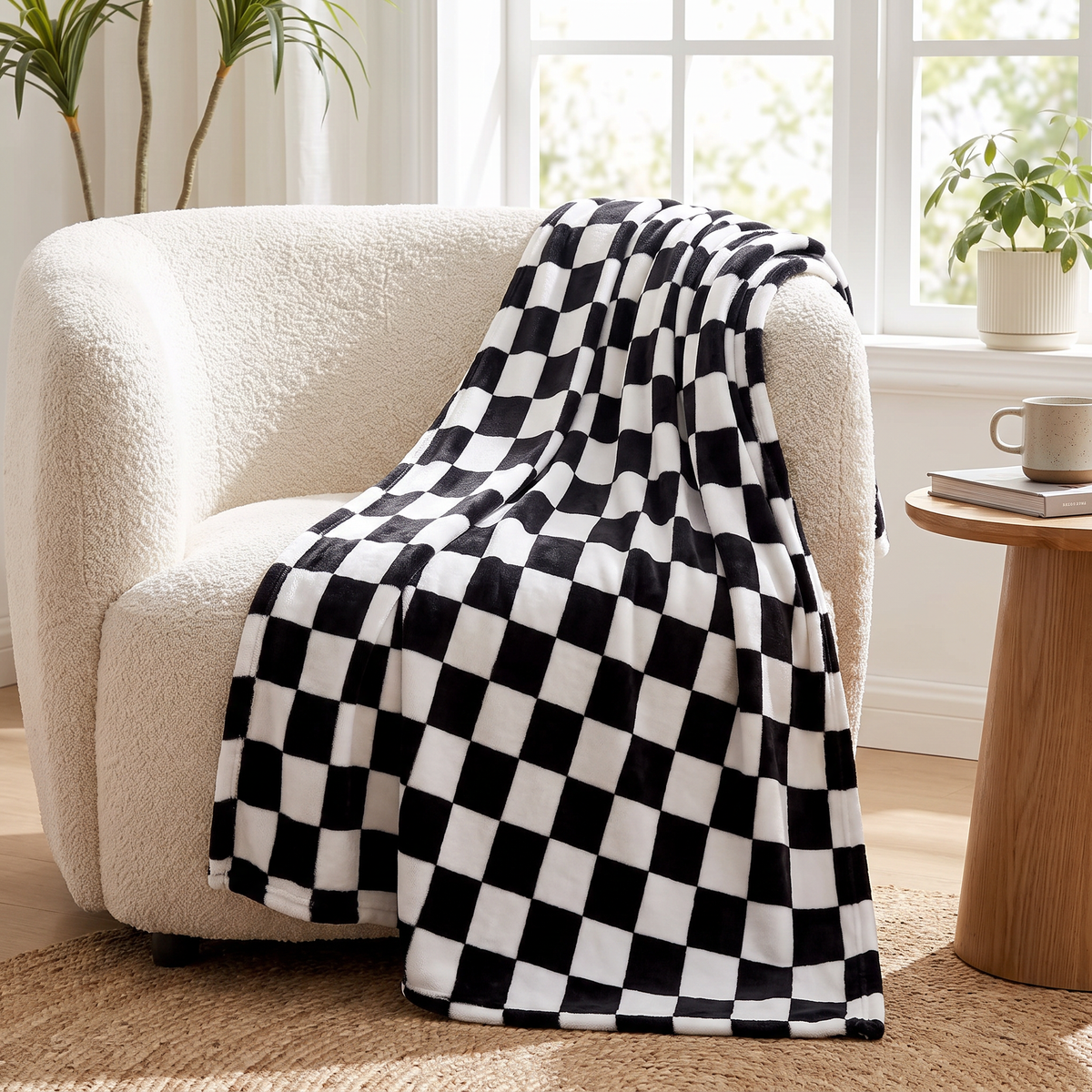 Checkerboard Flannel Fleece Throw Blanket - lifestyle