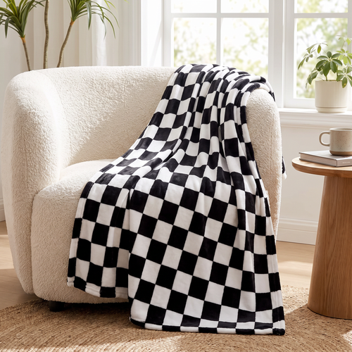 Checkerboard Flannel Fleece Throw Blanket - lifestyle