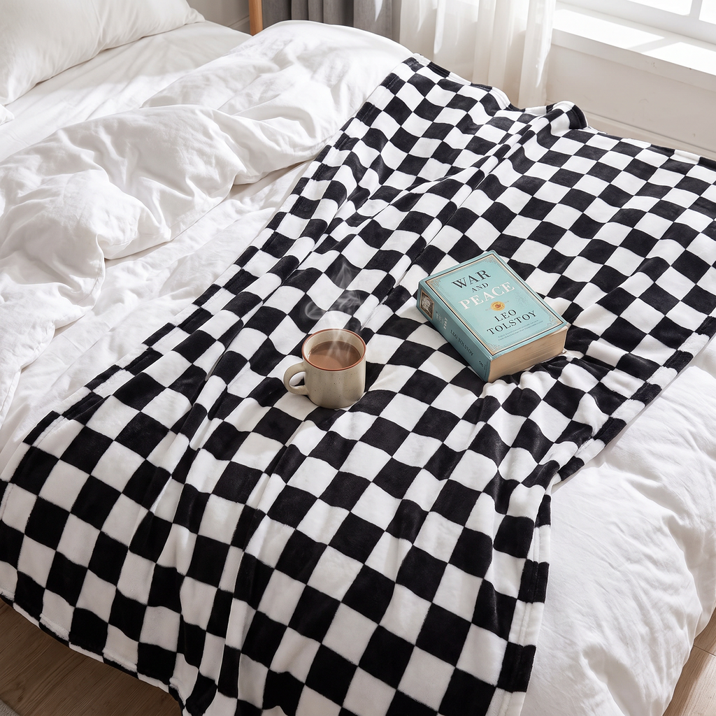 Checkerboard Flannel Fleece Throw Blanket - lifestyle